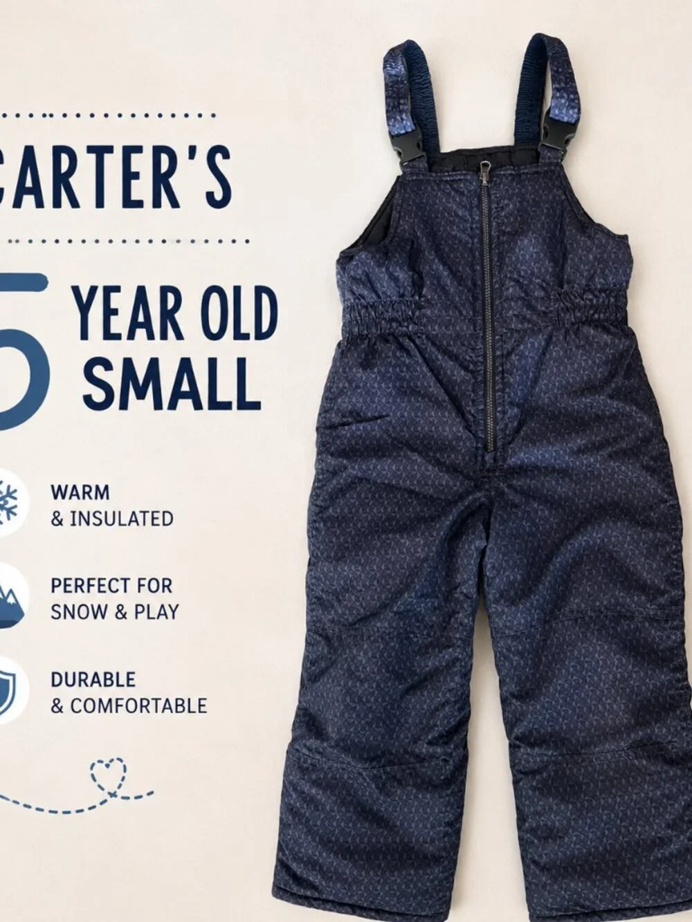 Carter’s Kids Black Gray Snow Pants Size 5 Small Winter Ski Pants